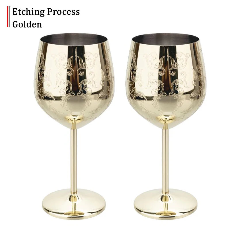 Grapevine Etching Red Wine Glass Goblet For Party Wedding Stainless Steel Wine Glass Goblet Good Cooling Effect Wine Lovers Gift