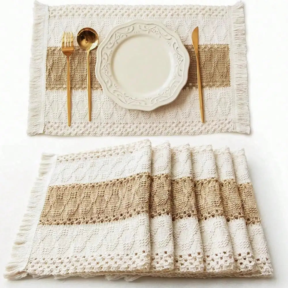 Boho Placemats Cotton Burlap and Kitchen Woven Thanksgiving Placemats with Tassels for Dining Table Centerpiece Home Decorations