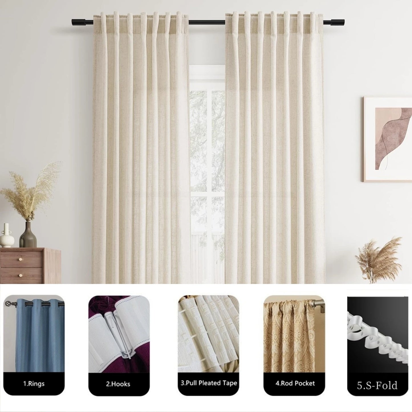 310cm Height Custom Made Faux Linen Extra Long 270CM Sheer Curtain High Ceiling Length Windows Curtains Living Room