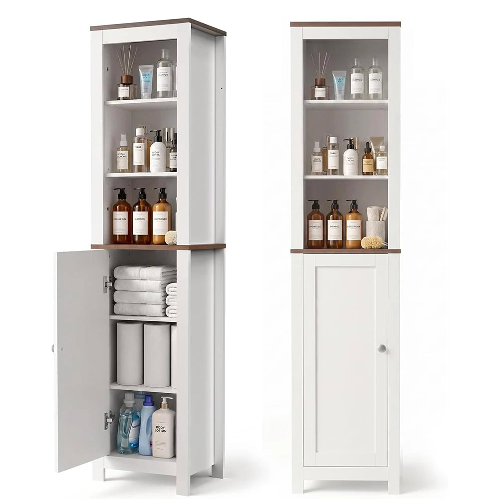 TinyNest Bathroom Storage Cabinet, 66.1 inch Tall Wood Floor Narrow Cabinet with Adjustable Shelves & Doors & Anti-Tip Design, Freestanding Toilet Closet Organizer for Bedroom, Living Room, Entryway, Kitchen