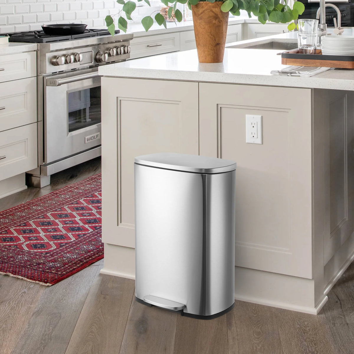 Large Capacity Stainless Steel Kitchen Trash Can 13 Gallon - Soft Close Step Pedal - Removable Inner Bucket - Fingerprint & Odor Resistant - Hands-Free Garbage Bin for Kitchen, Office, Bathroom