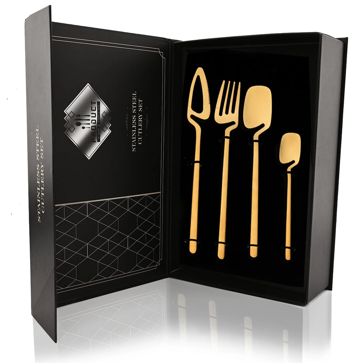 24Pcs Black Dinnerware Set 18/10 Stainless Steel Tableware Set Fork Knife Spoon Cutlery Set Gift Box Flatware Dishwasher Safe