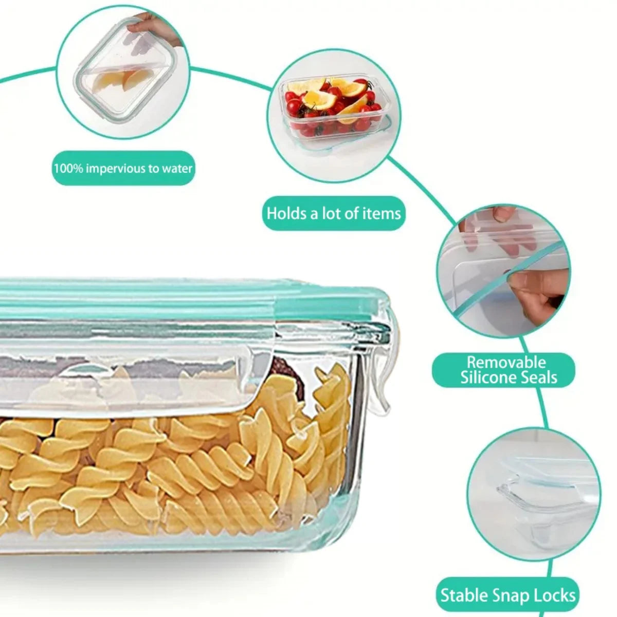 8 Pack Multi-capacity Glass Storage Organizer with Snap Lock Lids, Glass Food Containers Complete with Marker and Label Stickers, Stackable Vessels for Household Dry Food Arrangement, School Lunch Prep and Outdoor Picnic Orga