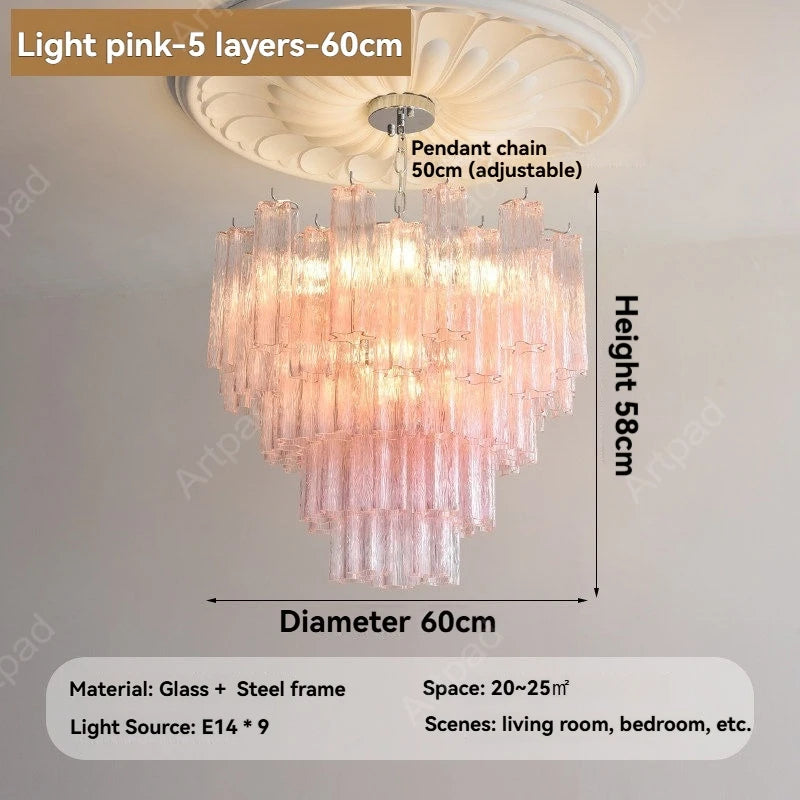 Round Murano Glass Chandelier Crystal Tube LED Ceiling Light for Living Room Dining Room Bedroom Luxury Modern Home Decor Lamp