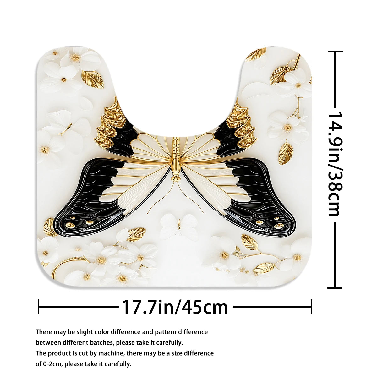 4Pcs Luxury Gold Butterfly Shower Curtain Set with Hooks, Elegant Black White Floral Print Waterproof Mildew Resistant Fabric Bath Mat for Family Bathroom Home Decor