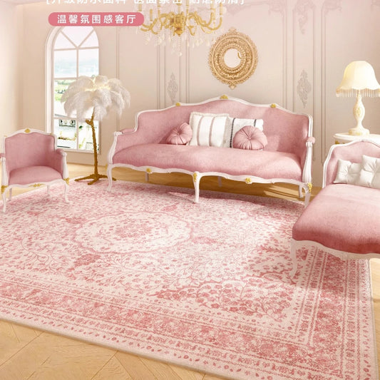 Pink Living Room Carpet Light Luxury High-end Persian Bedroom Bedside Rug Large Area Retro Velvet Cloakroom Floor Mat Ковер 양탄자