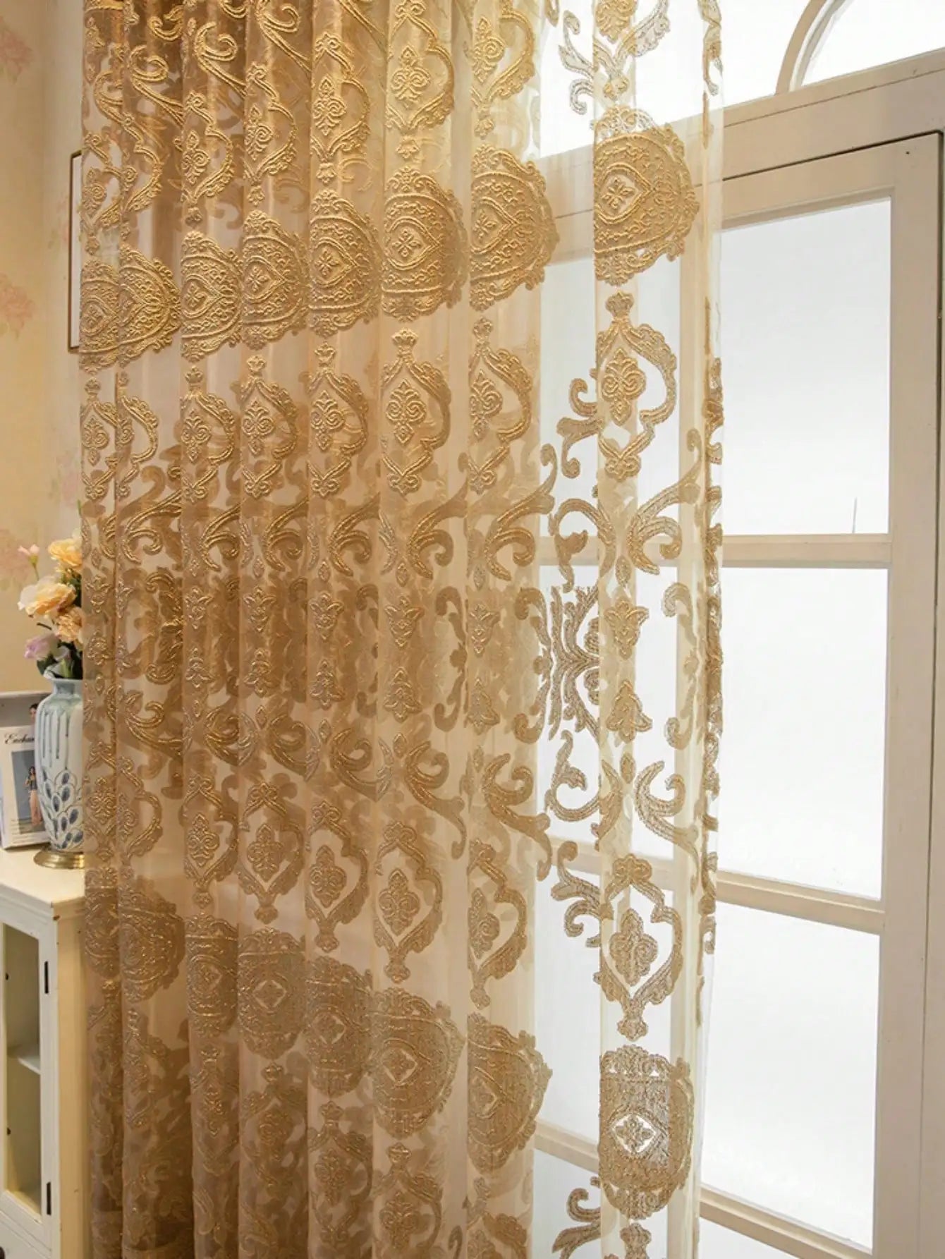 1pc High End luxury European embroidered window curtains, living room bedrooms, balconies, palace gold shading