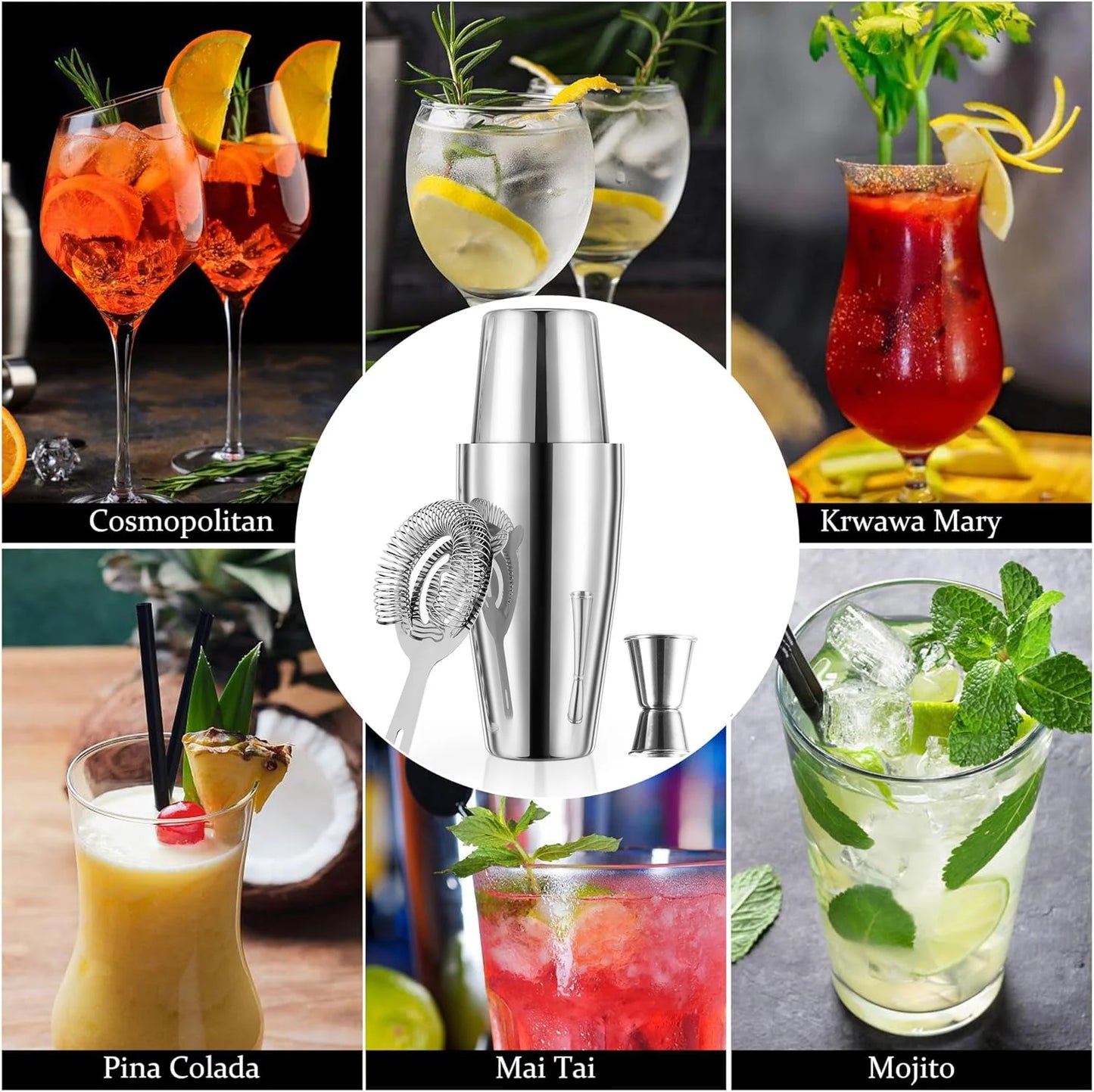 4/5pcs Boston Cocktail Shaker Set Professional Stainless Steel Bartender Wine Cup Cocktail Mixer Martini Cocktail Shaker Bar Set