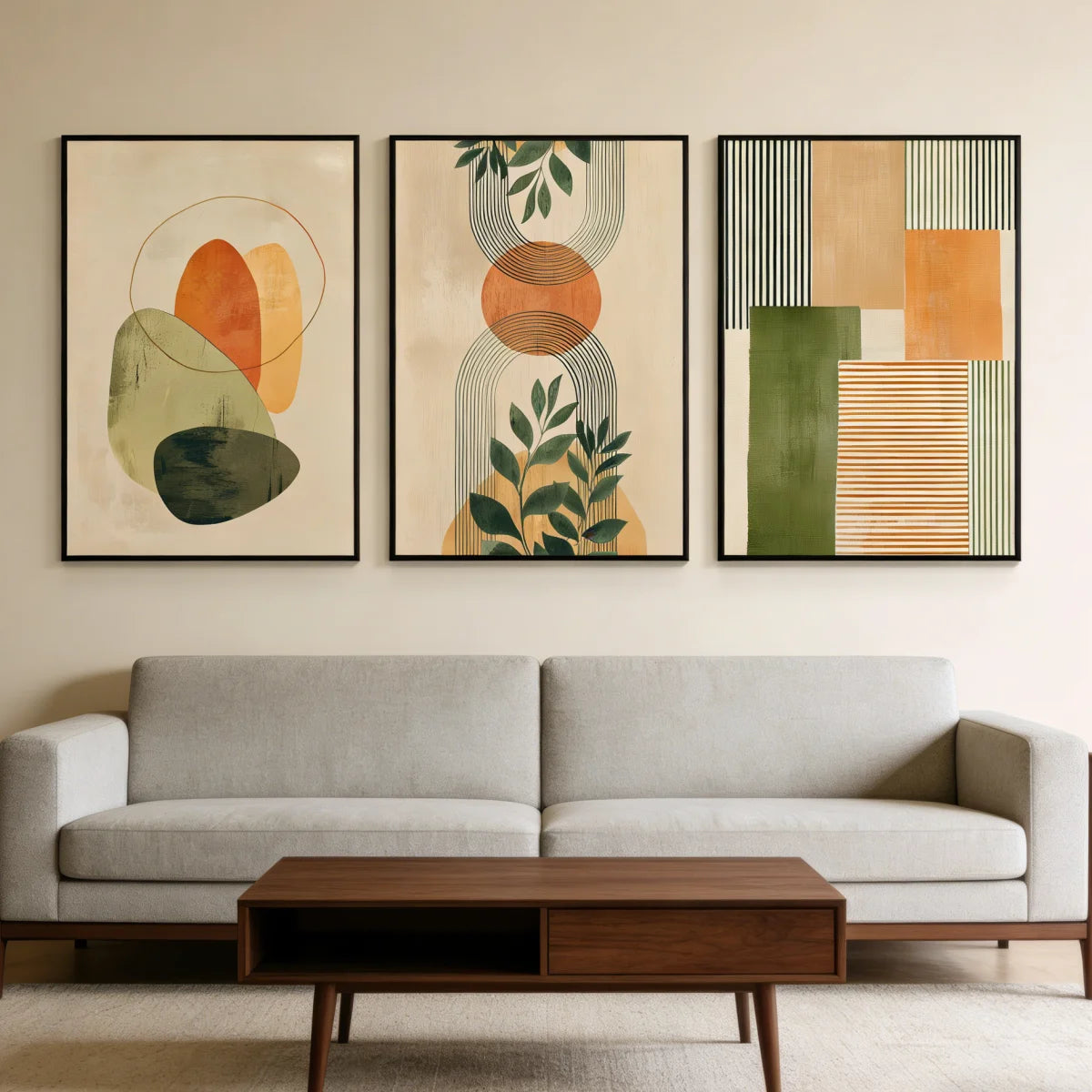 3pcs/set Bohemian Geometric Abstract Canvas Print Poster Mid-Century Botanical Art Prints Living Room Wall Art Home Decor Poster