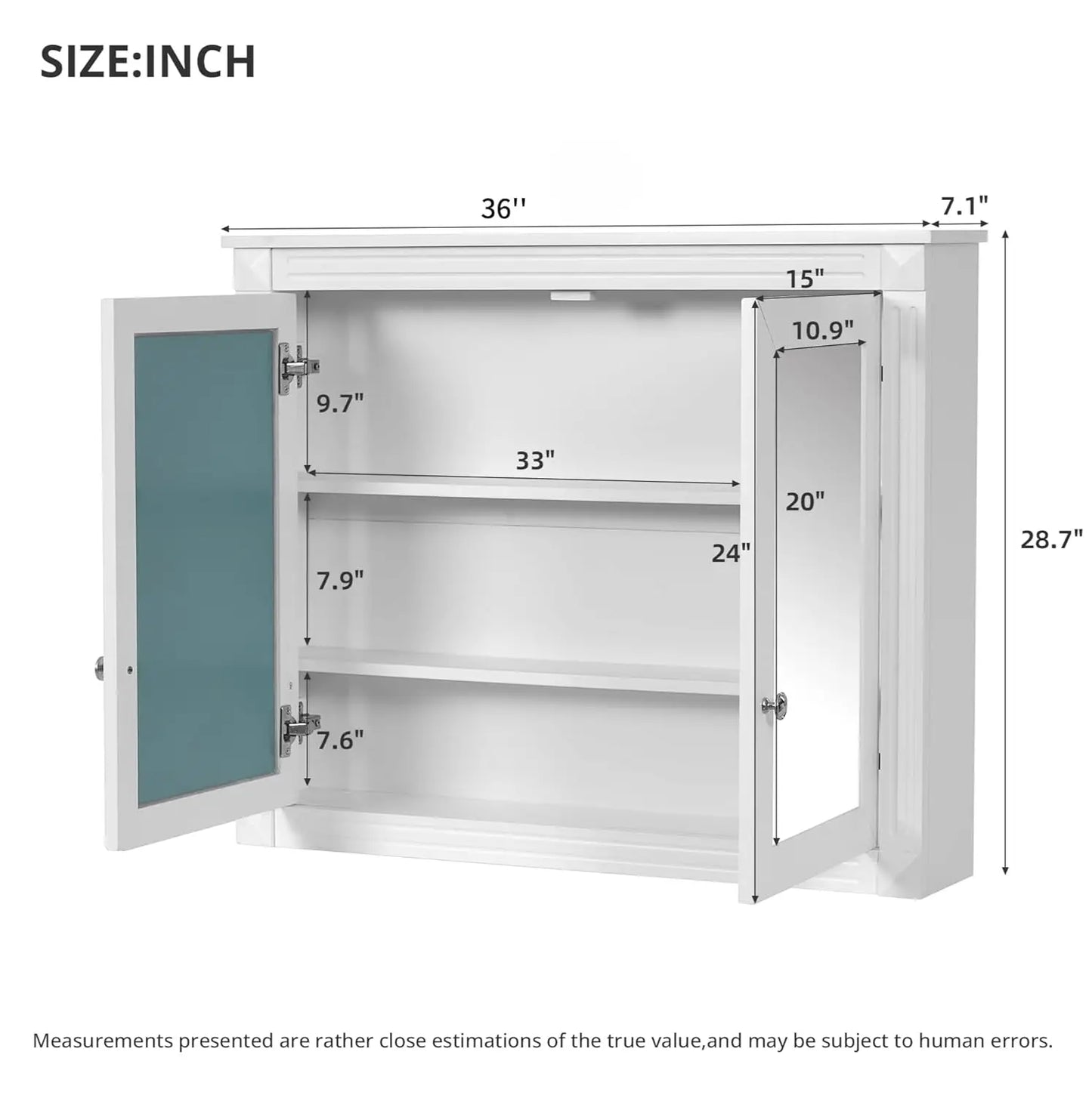 Bathroom Medicine Cabinet with Mirror Door & Adjustable Shelves, 36" x 28" Wall Mounted Bathroom Storage Cabinet, Customized