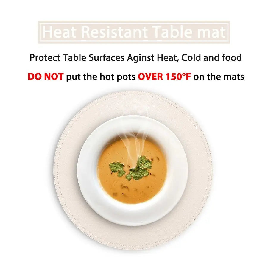of 6 Faux Leather Round Placemats and Coasters, Coffee Mats Kitchen Table Mats, Waterproof, Easy to Clean for Kitchen Dining Rou