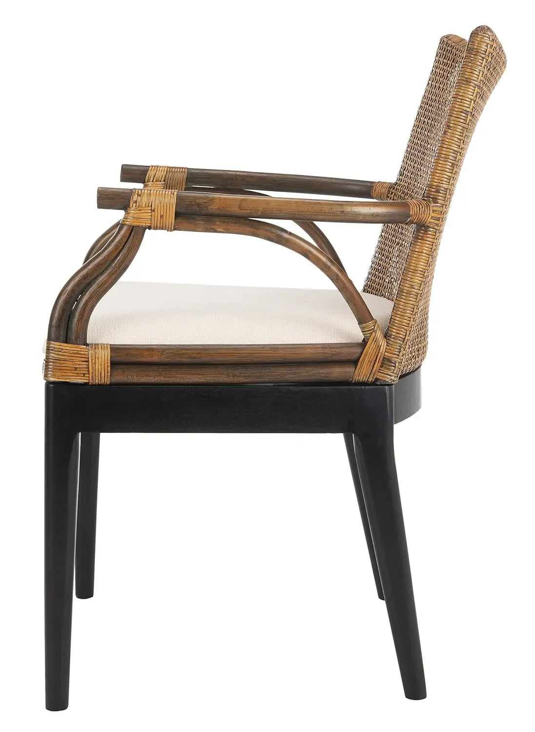 Home Collection - Gianni Brown & Black Solid Wood Rattan Arm Chair, Tropical Coastal Accent Seating for Living Room, Customized