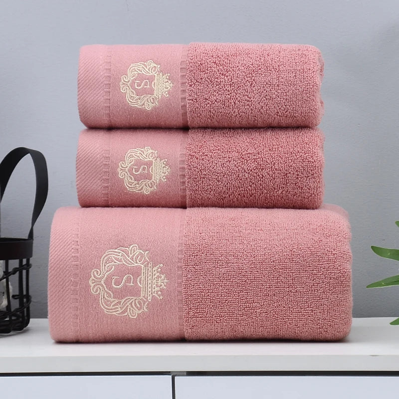 3pcs Embroidered White Cotton Towel Set Bath Towels Face Hand Washcloth Home Daily Use Personalized Gift Bathroom Towels Cover