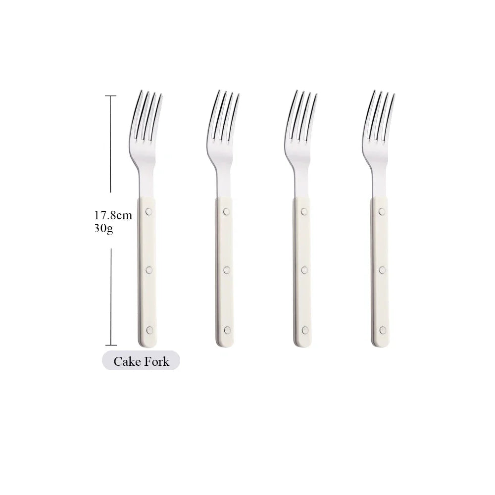 Beige Silver 4/16Pcs Dinnerware Acrylic Handle Knife Fork Spoon Set Stainless Steels Cutlery Set Western Dinner Kitchen Flatware