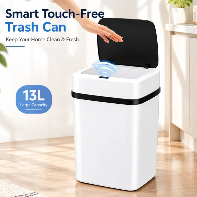 13L Smart Touch-Free Trash Can Automatic Sensor Dustbin Battery Operated Waste Basket for Kitchen Bathroom Home Office Indoor