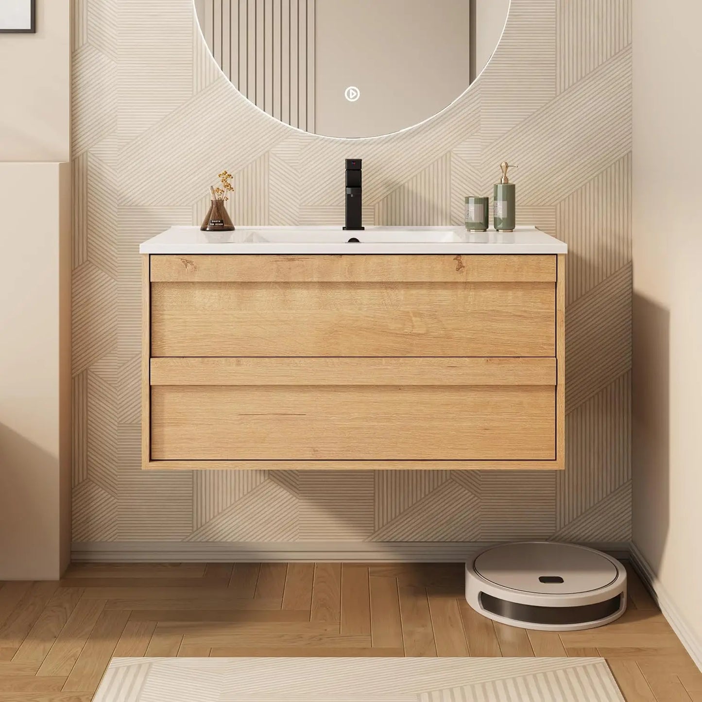 36" Floating Bathroom Vanity Sink Combo, Wall Mounted Modern Minimalist Storage Cabinet with 2 Drawers, Include, Customized