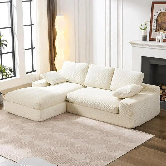 Cloud Modular Sectional Couch 98.4' with Chaise L-Shaped Modern Deep Seat Corduroy Upholstered Sofa for Living Customized