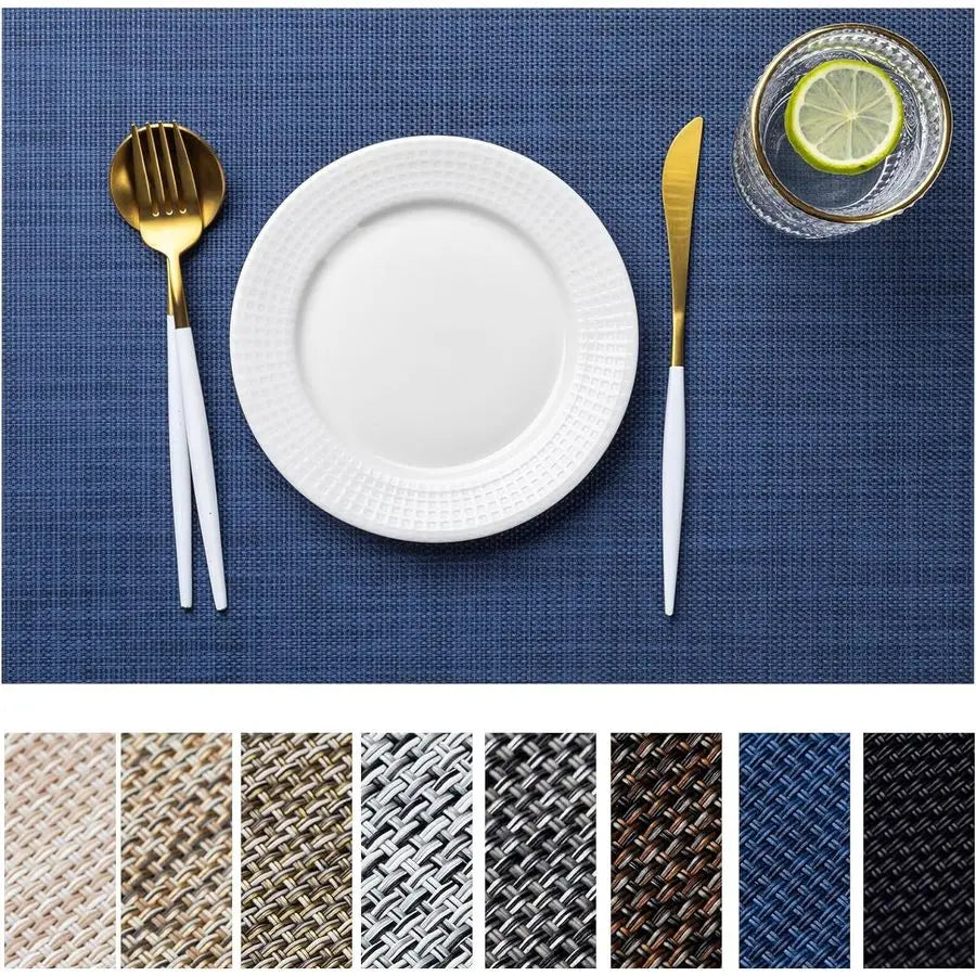 PlaceMats Set of 12 Vinyl Plastic Woven Place Mats for Kitchen Table Indoor Outdoor Washable PlaceMats Wipeable Dining Table Mat