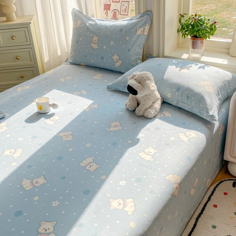 All Season Comfort 100% Cotton Flat Sheet , Soft Breathable Cute Cartoon Print Top Sheet, Wrinkle Resistant Fade Resistant