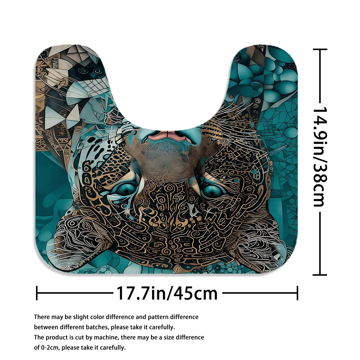 4Pcs Teal Tribal Jaguar Shower Curtain Set with Hooks, Boho Geometric Animal Print Waterproof Mildew Resistant Fabric Bath Mat for Family Bathroom Home Decor