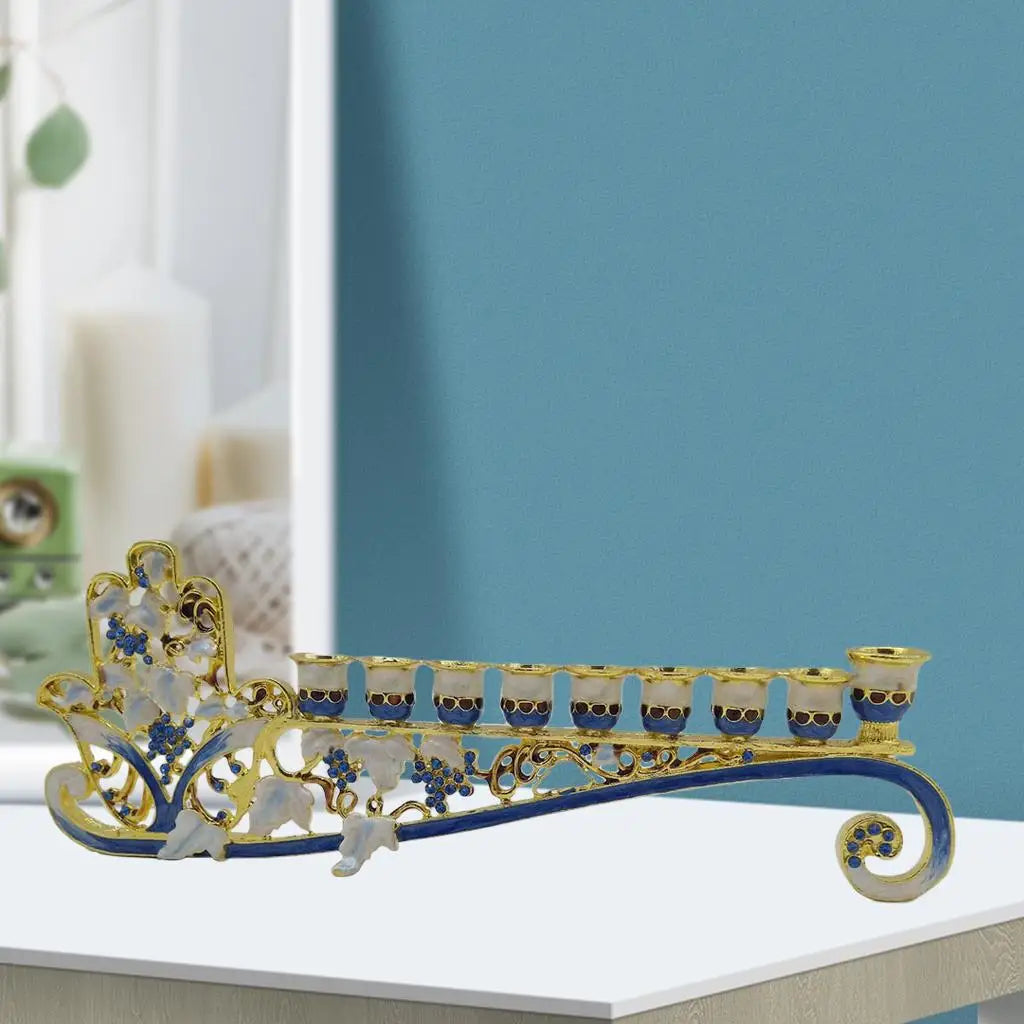 Gold Hanukkah Hand Painted Menorah Candelabra Religions Bejeweled Candle Holder Party Ornament Gift for 9 Branches Candle Holder