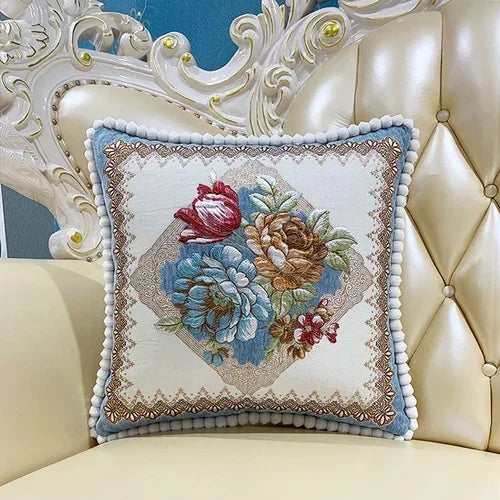 2pcs European Flower Throw Pillow Cover Waist Luxury Sofa Pillowcase Bedhead Backrest Anti Scratch Living Room Cushion Covers