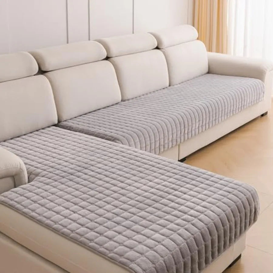 Couch Cover Pack of 2, L Shaped Sectional Sofa Covers Washable, Velvet Fuzzy Sofa Slipcovers for 3 Cushion Couch cover, Non-Sli