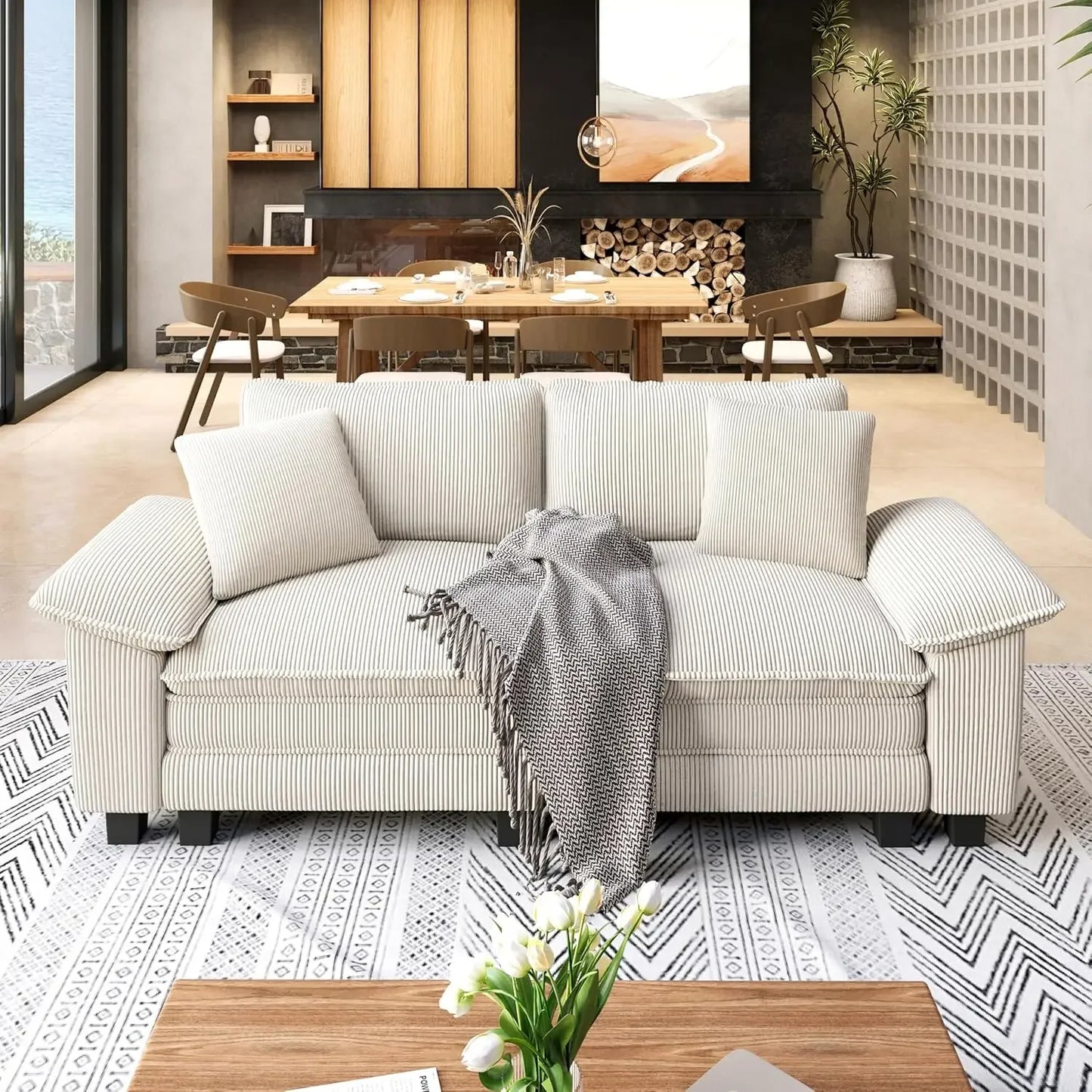 Modular Loveseat Cloud Sofa, 87.5'' Oversized Chenille Sectional Couch with Wider Armrest and Pillow, 2 Seat, Customized