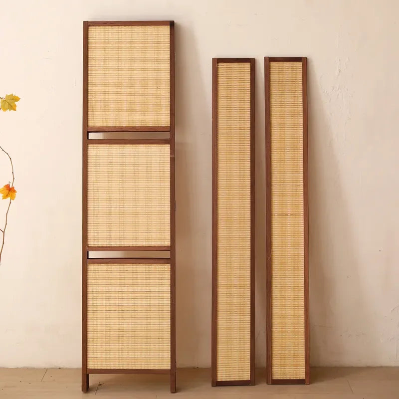 Shelvable Bamboo Wood Folding Screen Partition Solid Wood Mobile Room Divider for Living Room Hotel Office Simple Modern