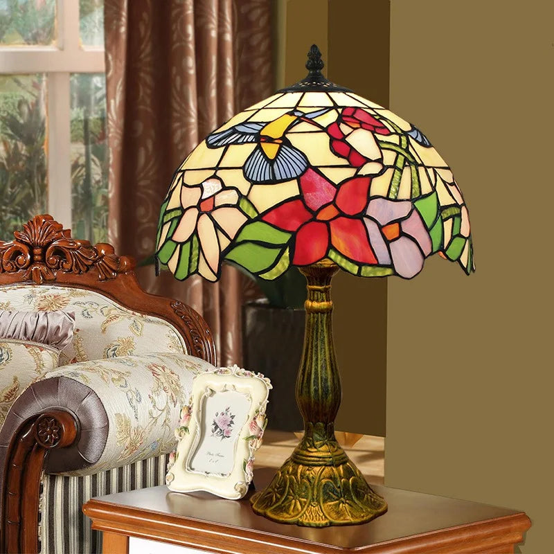 30CM American Tulip Table Lamp Tiffany Style Stained Glass Welding Art Gift Living Room Feeding Night Light Rustic 110V 220V