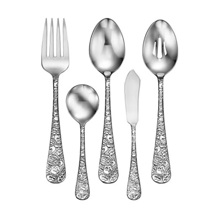 Calavera Skull 45 Piece Flatware Set for 8 Silverware Made in USA Stainless Steel Silver Finish Durable and Elegant Dining Cutl