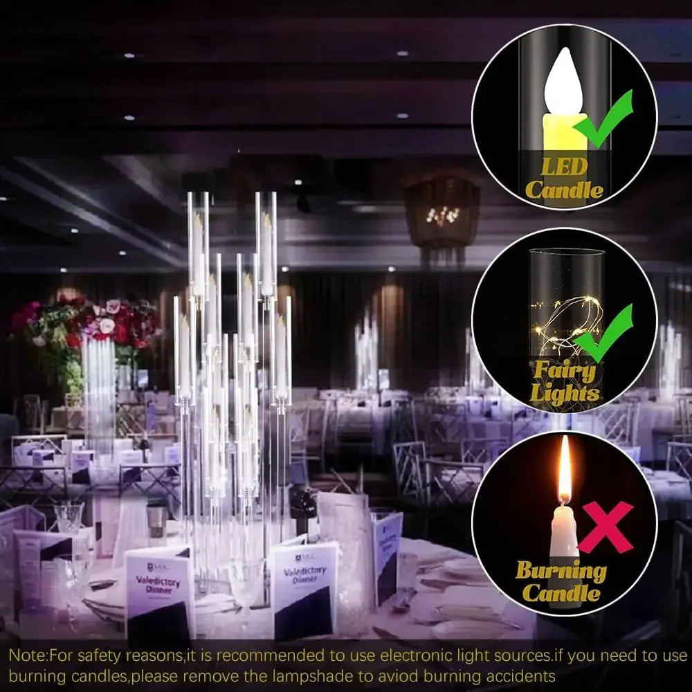 10Pcs Acrylic Candelabra 10 Arm Clear Candle Holder Table Centerpiece Home Decoration