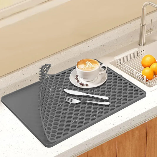 Extra Large Double-Layer Dish Drying Mat for kitchen Counter Silicone Non-Slip Drainer Pad for Sink Coffee Machine Drying Rack
