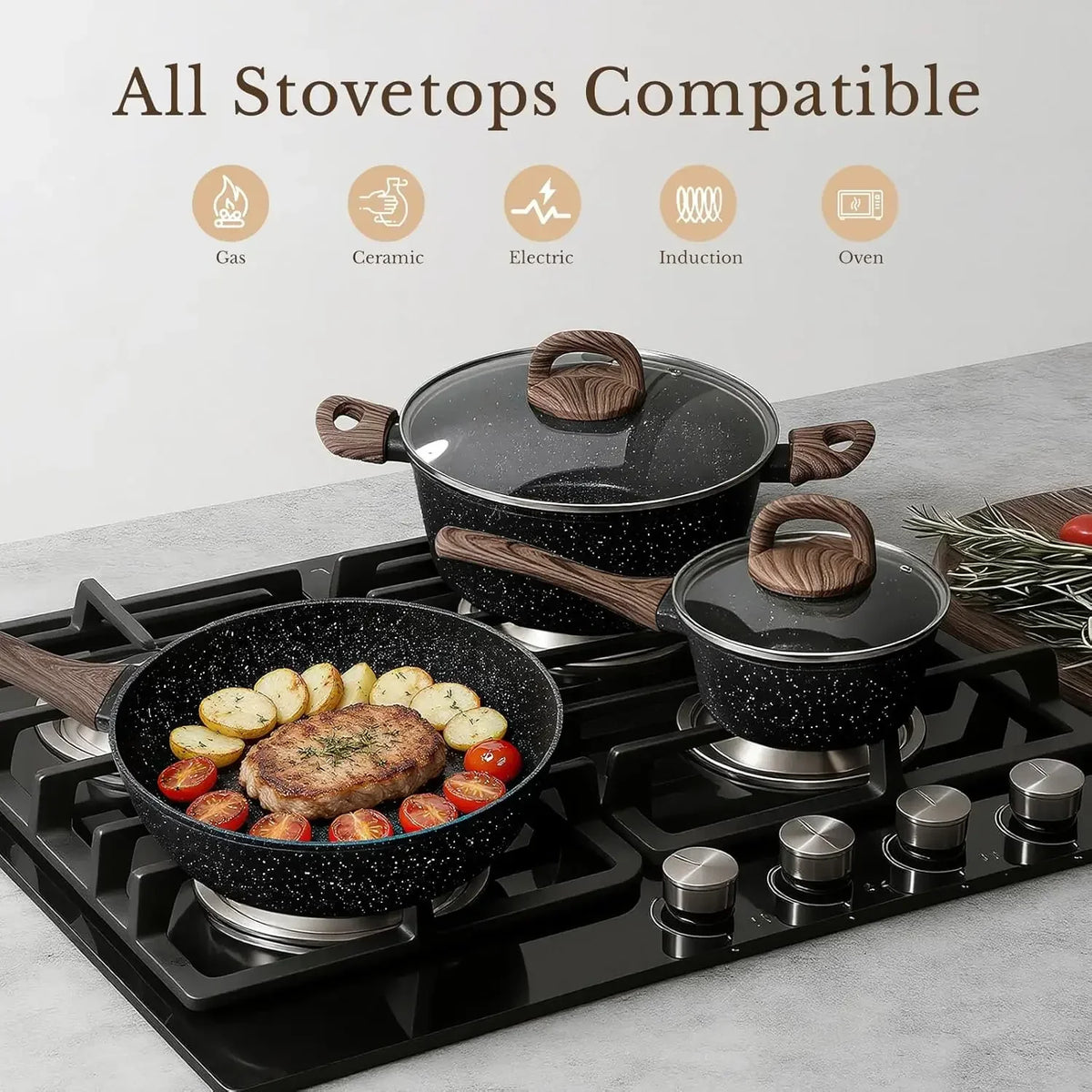 25 Pcs Pots and Pans Set, Nonstick Ceramic Cookware Sets, Healthy Non-Toxic, Large Capacity, Induction Compatible, Cooking Set