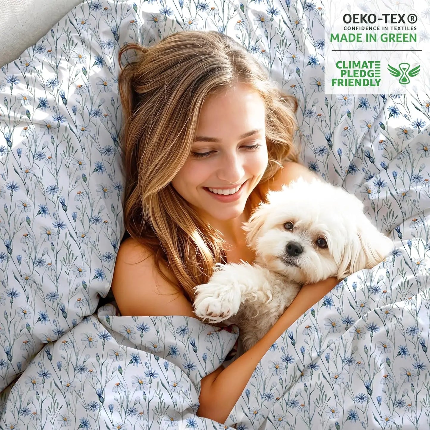 Queen Size Organic Cotton Sheets, Percale Weave, GOTS Certified, 4-Piece Set with Deep Pocket, Crisp & Breathable Bedding