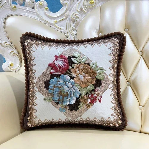 2pcs European Flower Throw Pillow Cover Waist Luxury Sofa Pillowcase Bedhead Backrest Anti Scratch Living Room Cushion Covers
