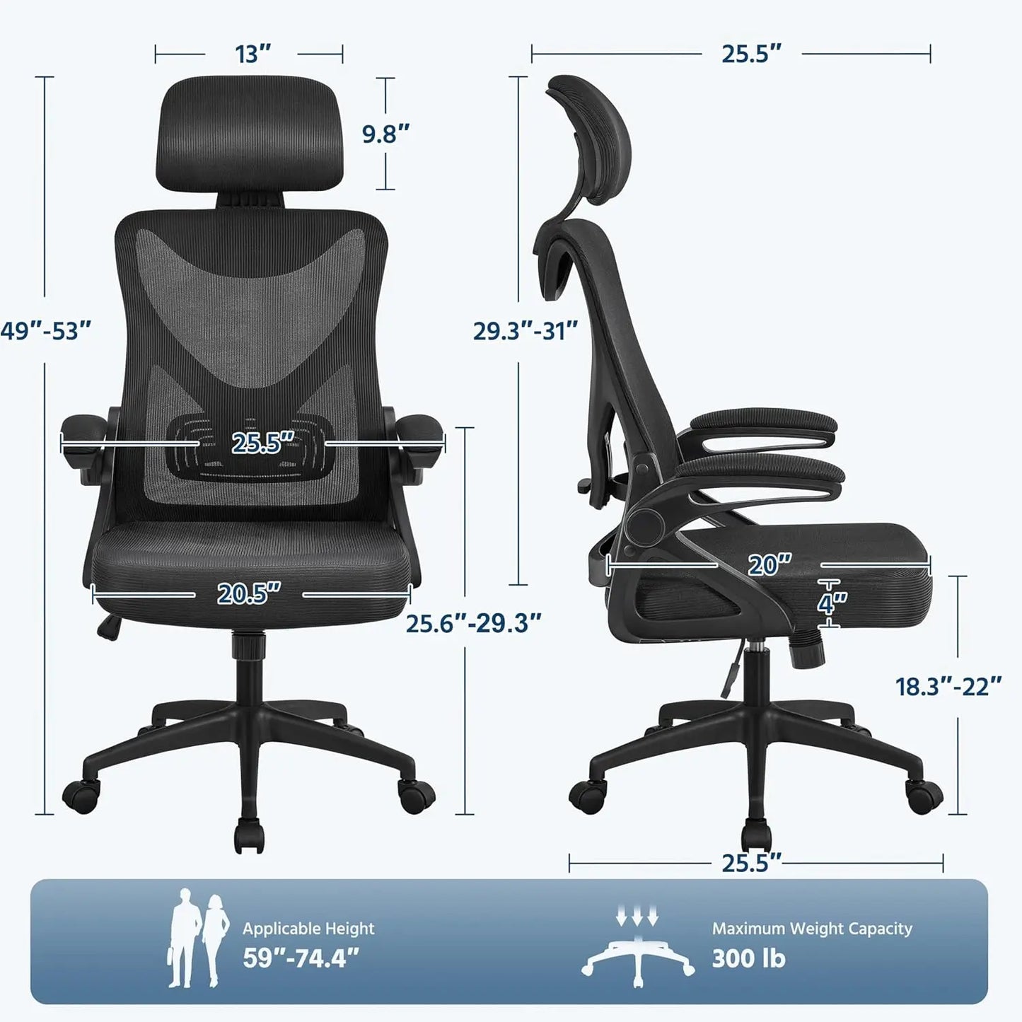 Ergonomic Office Chair, High Back Desk Chair with Headrest and Flip-up Armrest Lumbar Support for Home Office, Customized