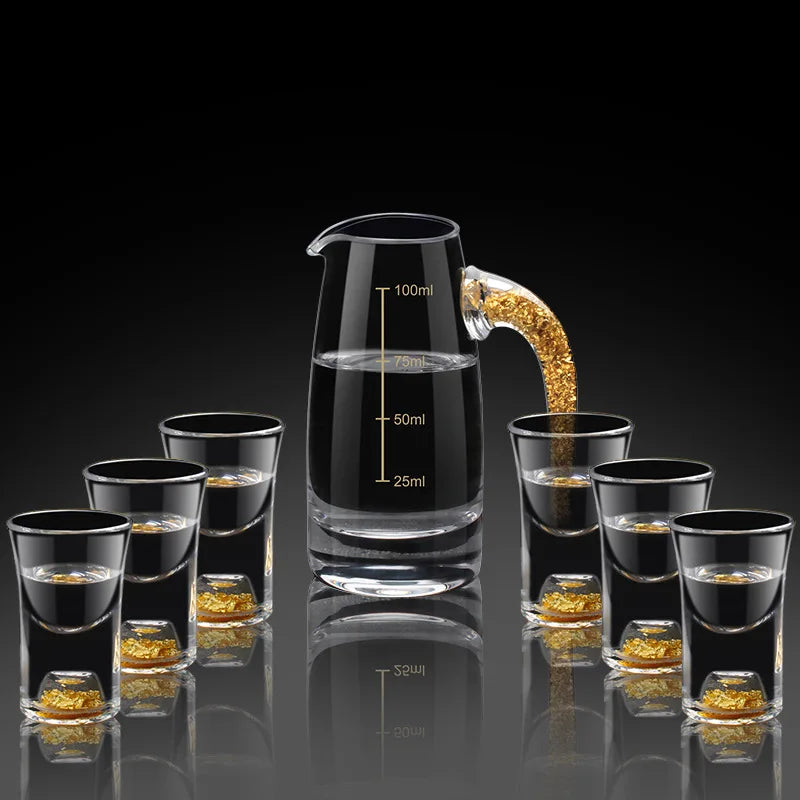 7pcs set household transparent gold foil white wine glass dispenser high-grade Chinese wine set Phnom Penh bullet cup