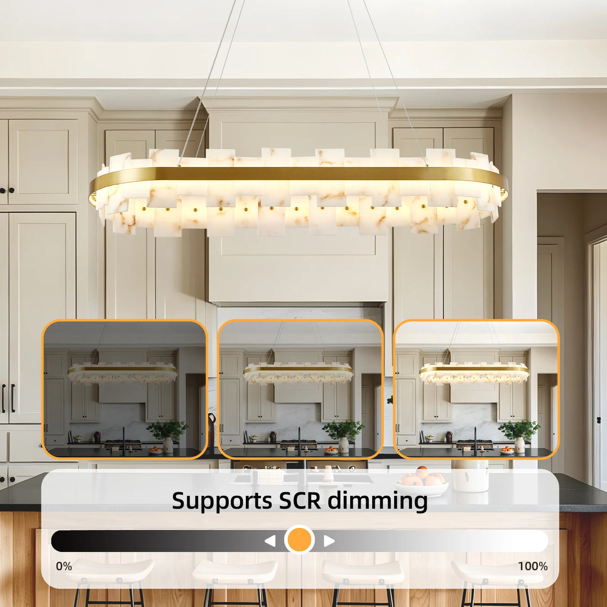 ARLGSITE 37.4" Modern Alabaster Chandelier, Adjustable Oval Stone Pendant Light for Dining Room, Bedroom & Kitchen Island