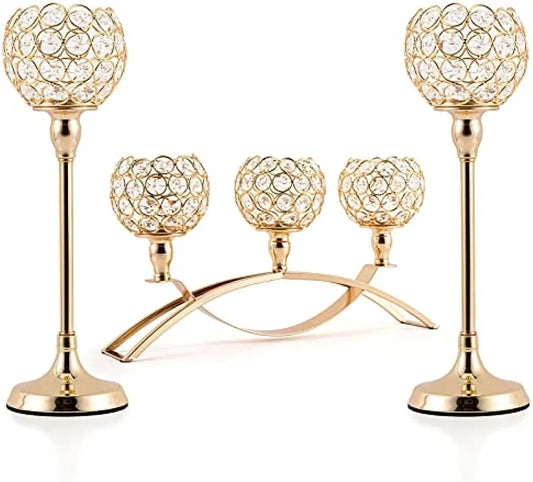 Gold 3-Arms Candle Holders Tealight Candlestick Candelabra Stand for Table Centerpieces Living Room Wedding Decor