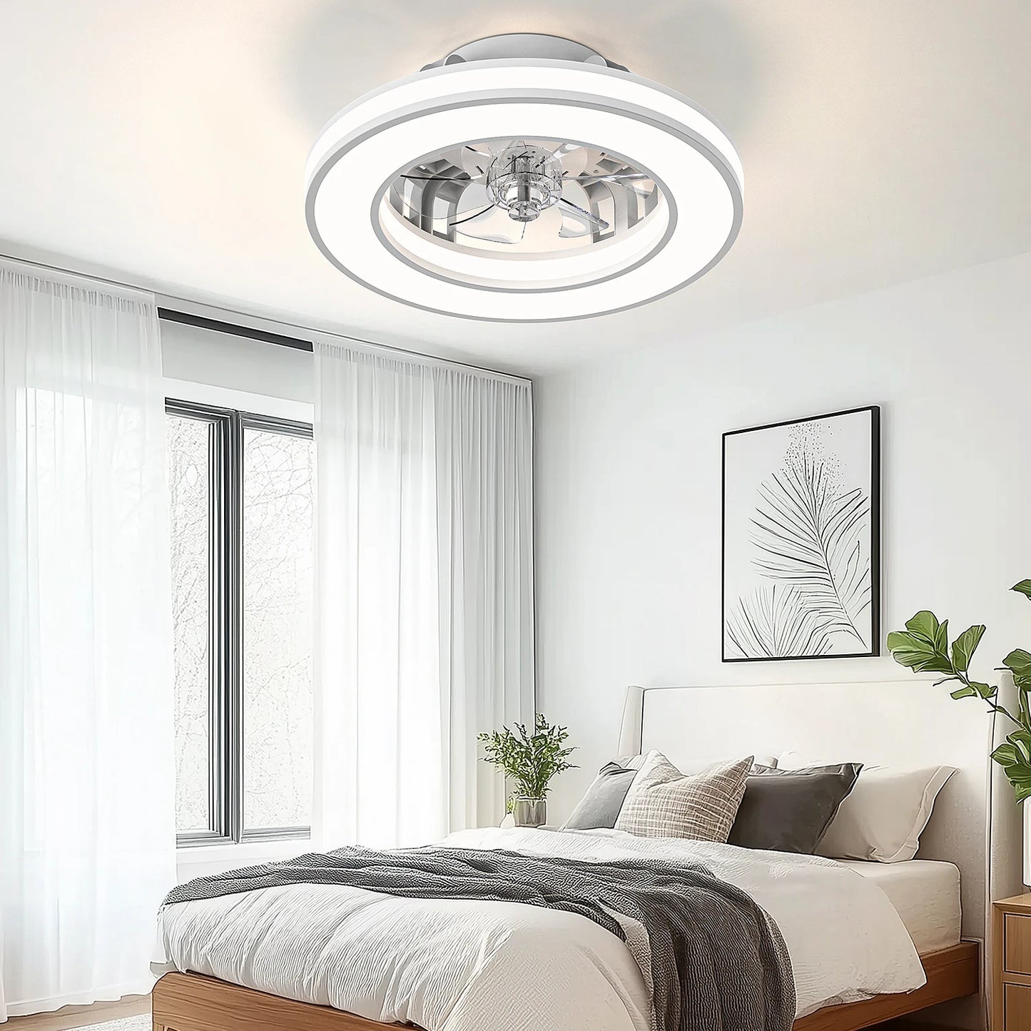 16 Inch Ceiling Fan LED Ceiling Fan Light with Remote Control Infinite Dimming 6 Levels of Wind Speed Living Room Bedroom Chandelier Fan