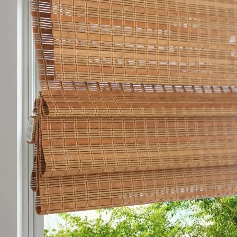Coe Wood Window Blinds Bamboo Sheer Light in Woven Roman Shades Wood 22.5" W X 48" H