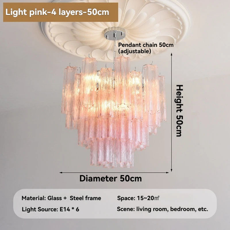 Round Murano Glass Chandelier Crystal Tube LED Ceiling Light for Living Room Dining Room Bedroom Luxury Modern Home Decor Lamp