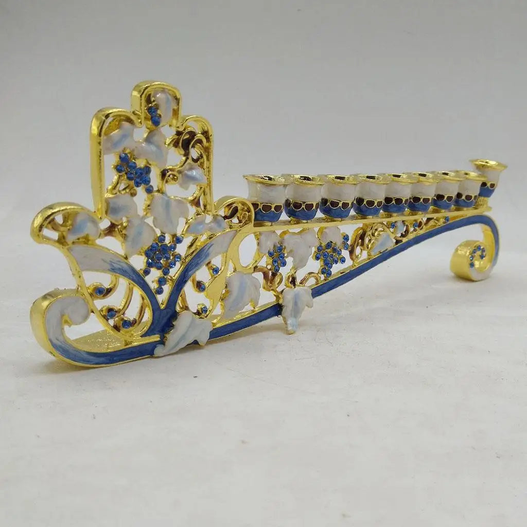 Gold Hanukkah Hand Painted Menorah Candelabra Religions Bejeweled Candle Holder Party Ornament Gift for 9 Branches Candle Holder