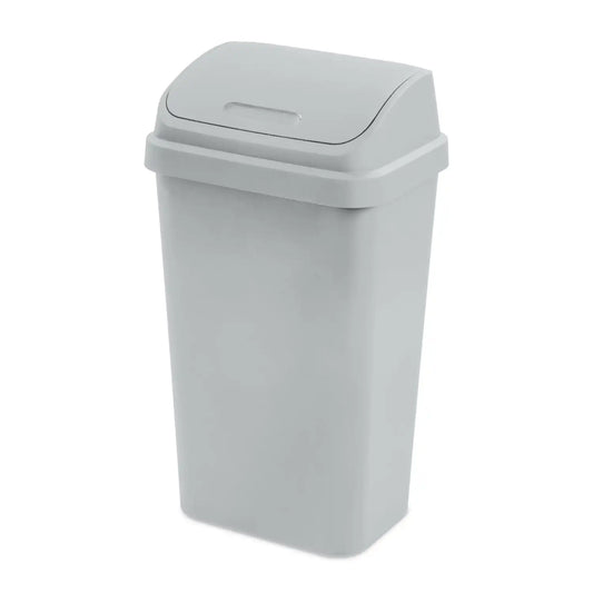 Kitchen Trash Can, 13 Gallon Plastic Garbage Bin with Swing Top Lid, Light Gray