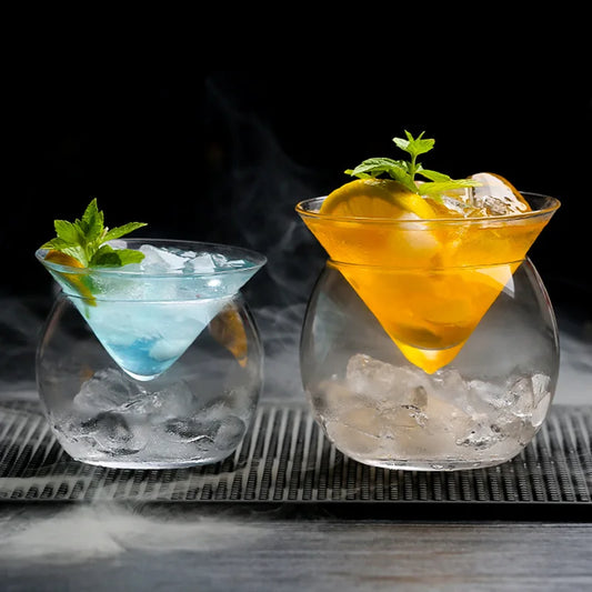 Stemless Martini Cocktail Glasses with Chiller Serving Dish with Ice Holder Glass Caviar Server Set Liquor Cocktail Chiller
