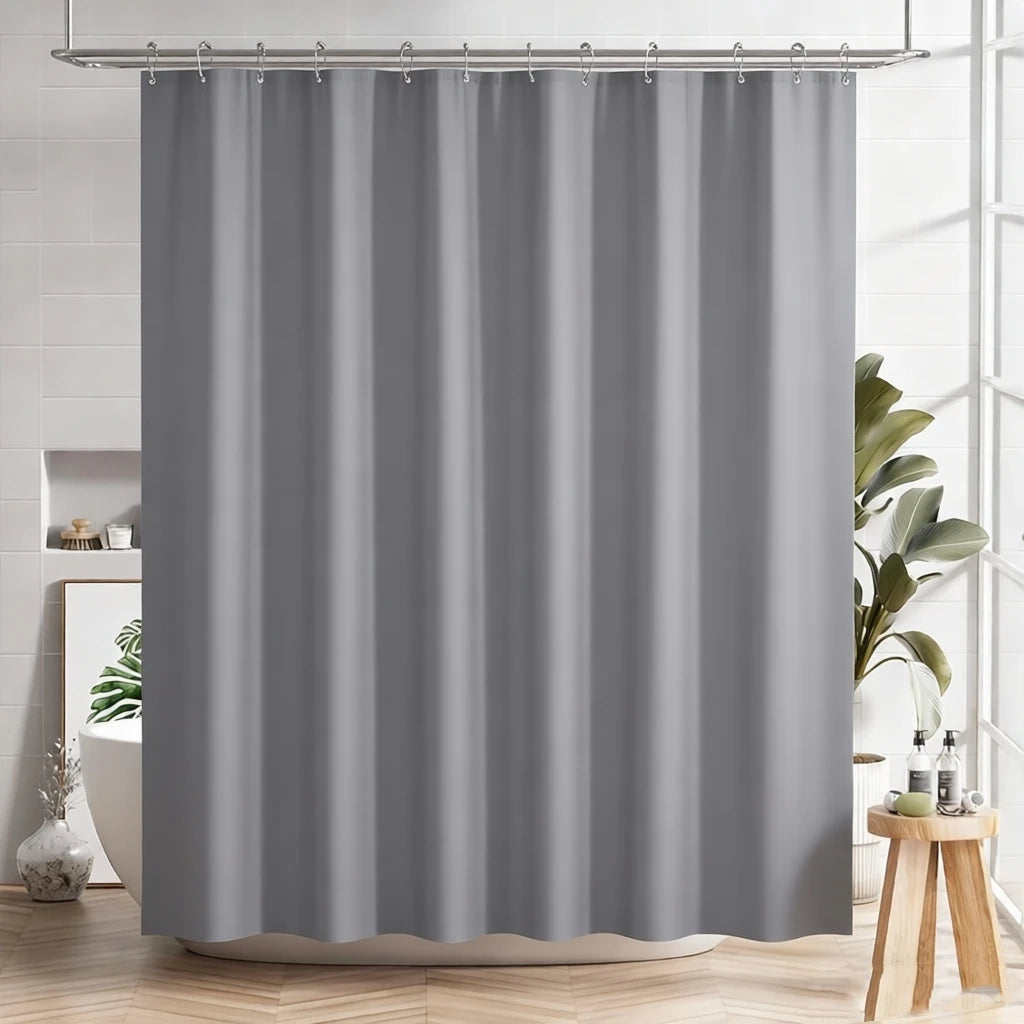 1pc Waterproof Gray Polyester Shower Curtain with Metal Grommets, 180*180cm Durable Fabric Bath Curtain for Bathroom Partitions