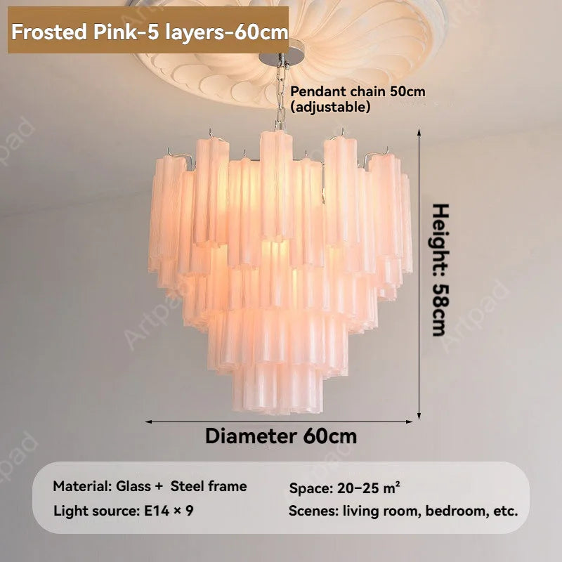 Round Murano Glass Chandelier Crystal Tube LED Ceiling Light for Living Room Dining Room Bedroom Luxury Modern Home Decor Lamp