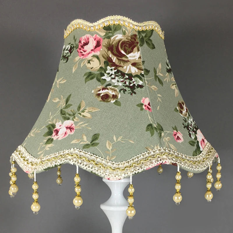 Retro Fringe Beads Lamp Cover E27 Cloth Pearl Tassel Table Lamp Shade Bedroom Wall European Style