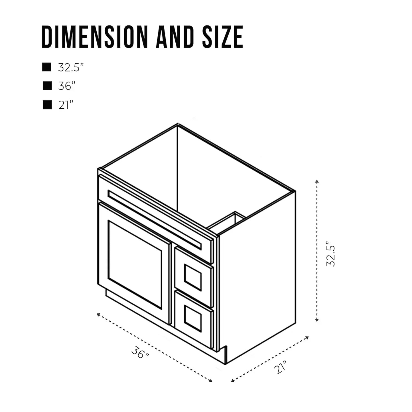36 Inch Single Shutter Door Bathroom Vanity Base Cabinet with 2 Functioning Shaker Drawers, Strudy Floor Mount, Customized